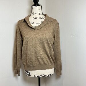 COVINGTON Italian Merino Wool Blend Collared Sweater Top Mens M Tan‎ Textured